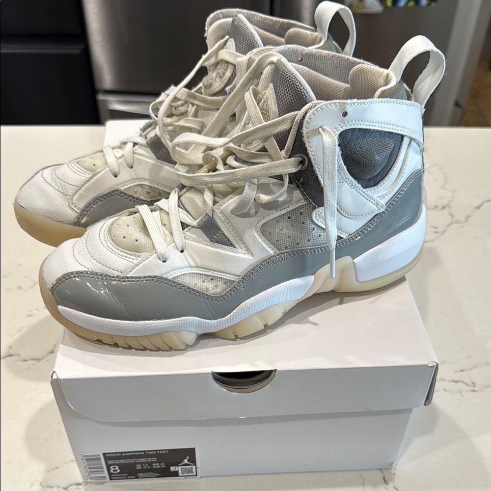 Women’s Nike Air Jordan White and Gray High-Top Basketball/Volleyball Shoes